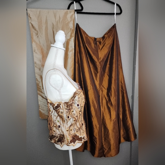 FIESTA 3pc Top Skirt Shawl Sari Style Formal Wedding Evening Set. Brown. Size:2X - Picture 5 of 16
